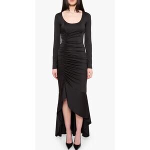 NEW BLACK HALO Atlanta Ruched Ruffle Long Sleeve Maxi Dress  Size 6 Formal Gown